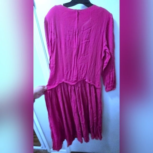 Vintage Sarin New York Beaded Maxi Dress Size M Pink 80s Drop Waist Rayon - Picture 6 of 9